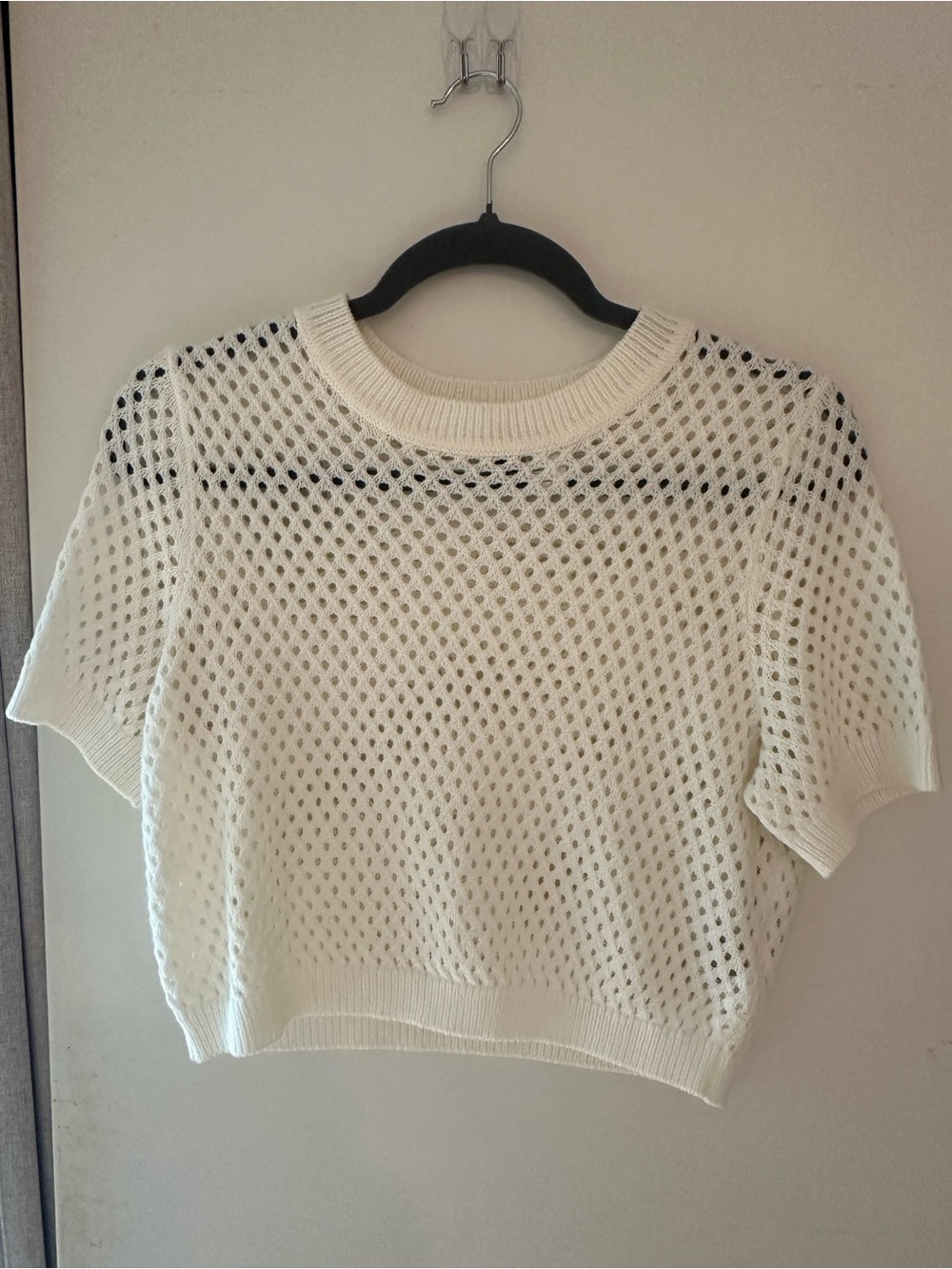 H&M Divided Cream Open Knit Short-Sleeve Sweater